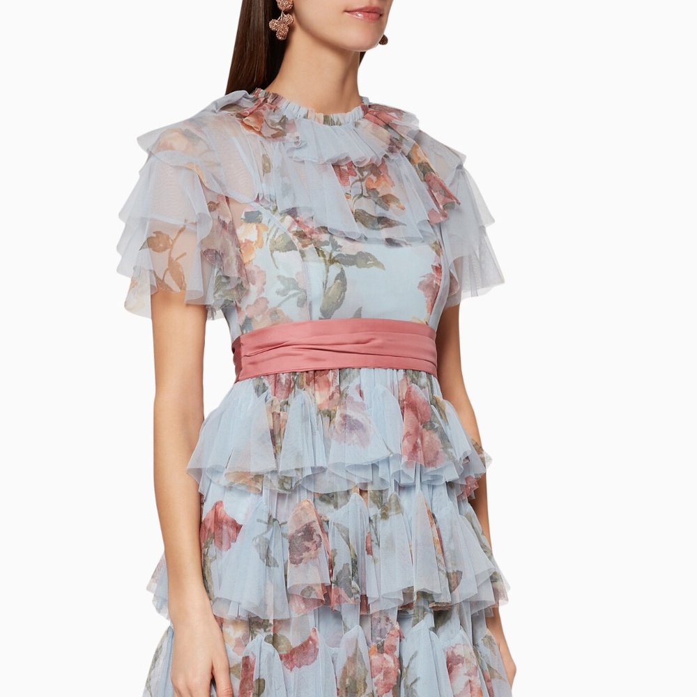 Needle & Thread Dusk-Blue Venetian Rose Tulle Gown